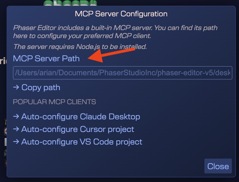 MCP Server configuration dialog
