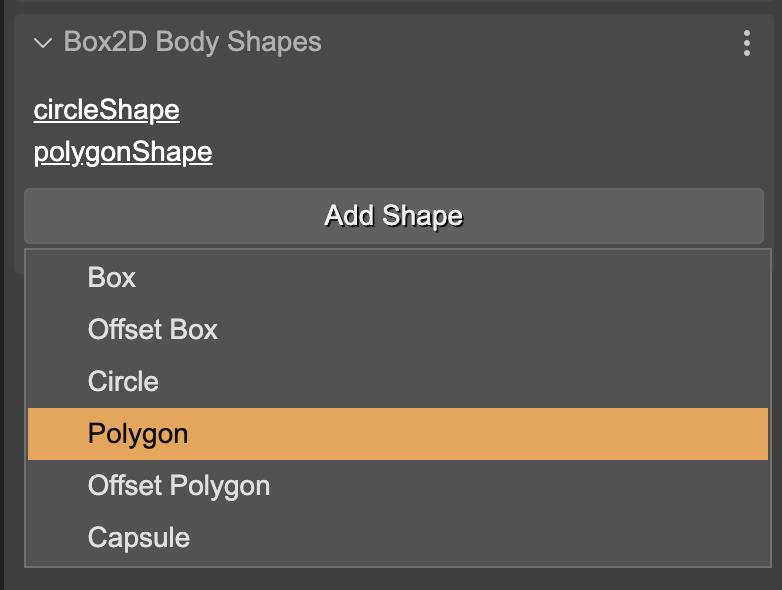 Box2D body shapes section