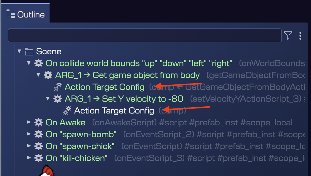 user components in the outline view