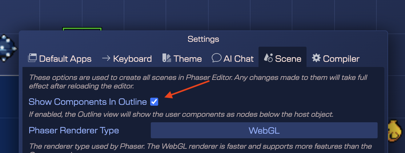 show user component in outline setting