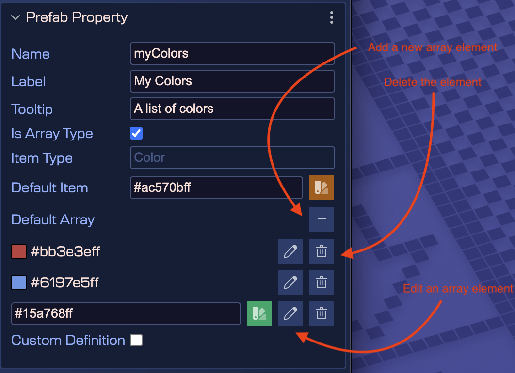 Array user property default items