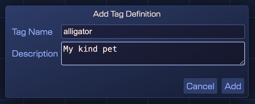 Add tag definition dialog