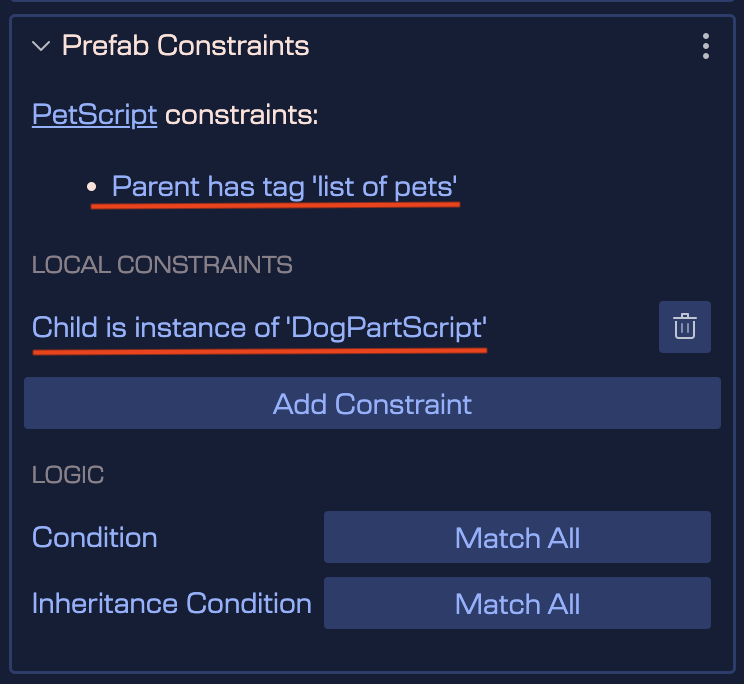 Prefab constraints inheritance
