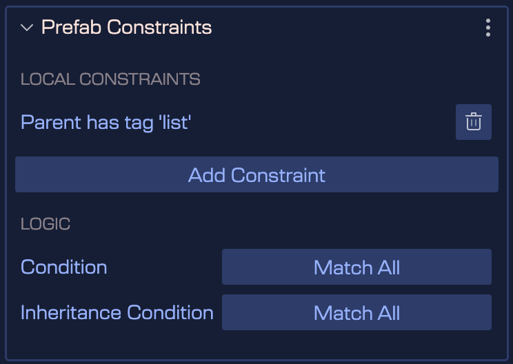 Prefab node constraints section