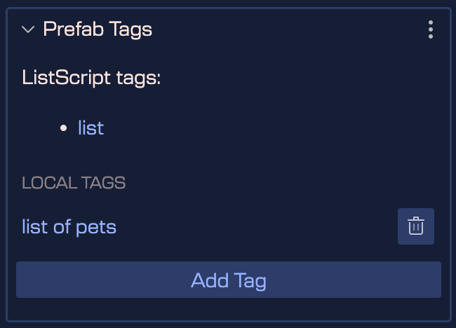 prefab tags