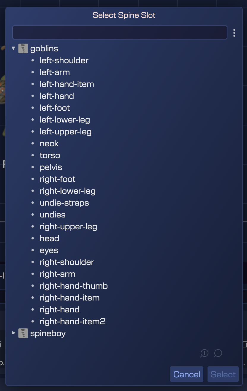 Slot name selection dialog